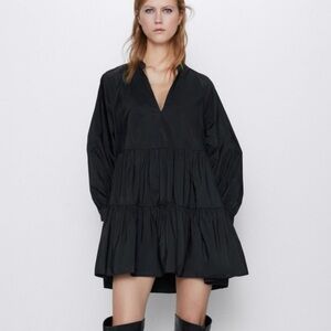 Zara Black Long Sleeve Tiered Dress